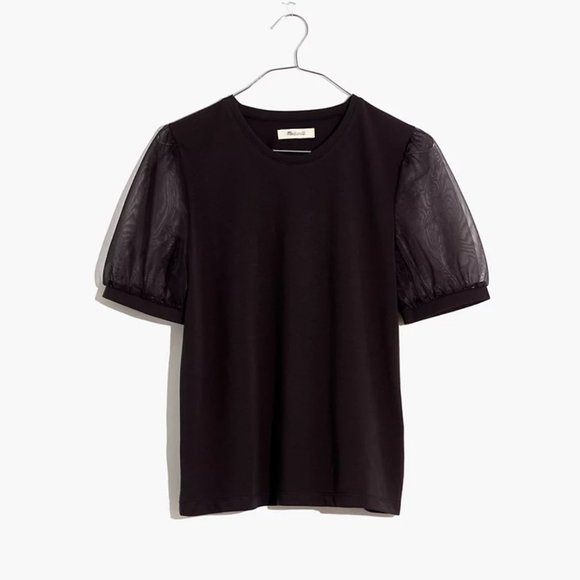 MADEWELL BLACK SHEER-SLEEVE KNIT TOP - Picture 4 of 4